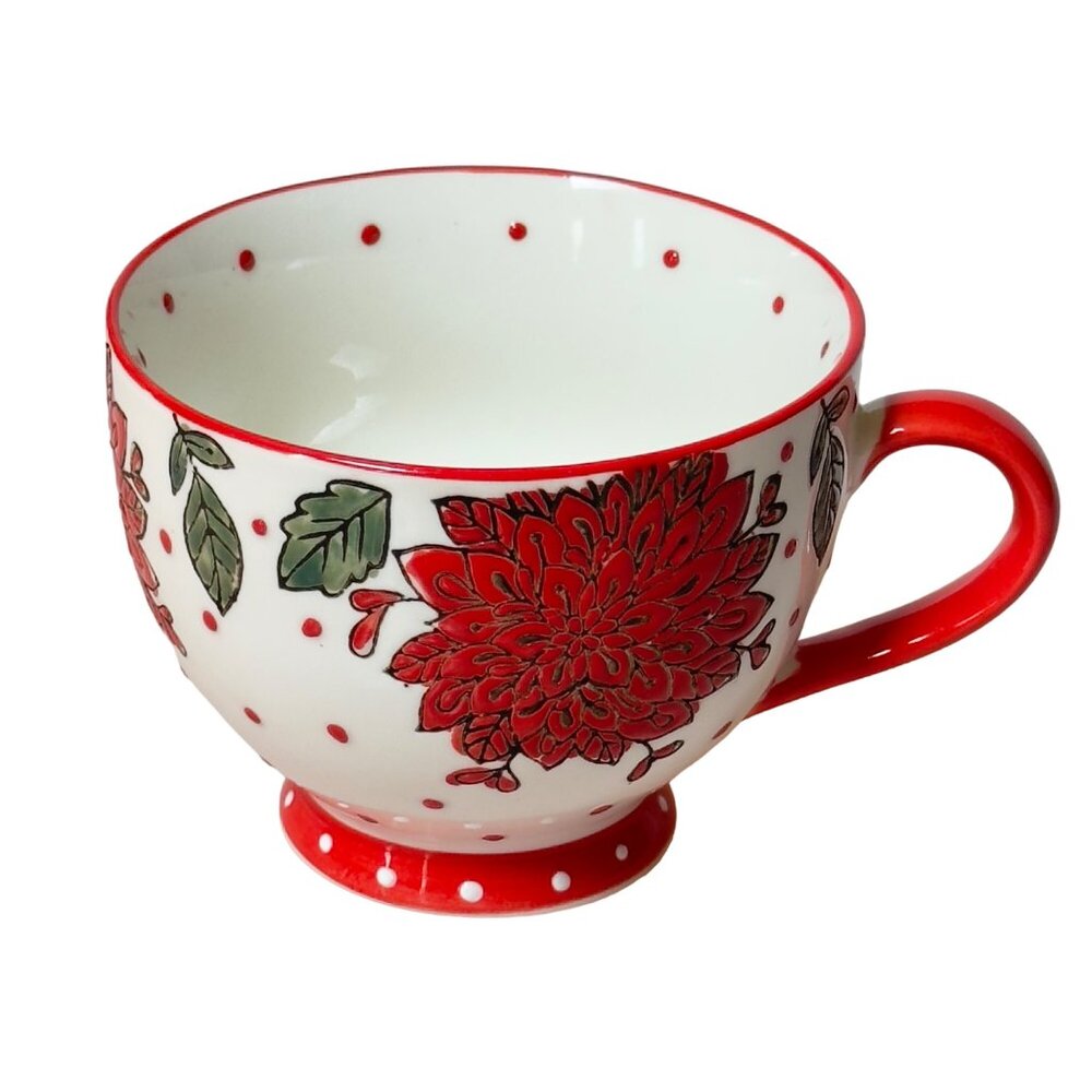 Belle Maison Happy Holidays Floral Mug 16 Oz. Dishwasher Microwave Safe